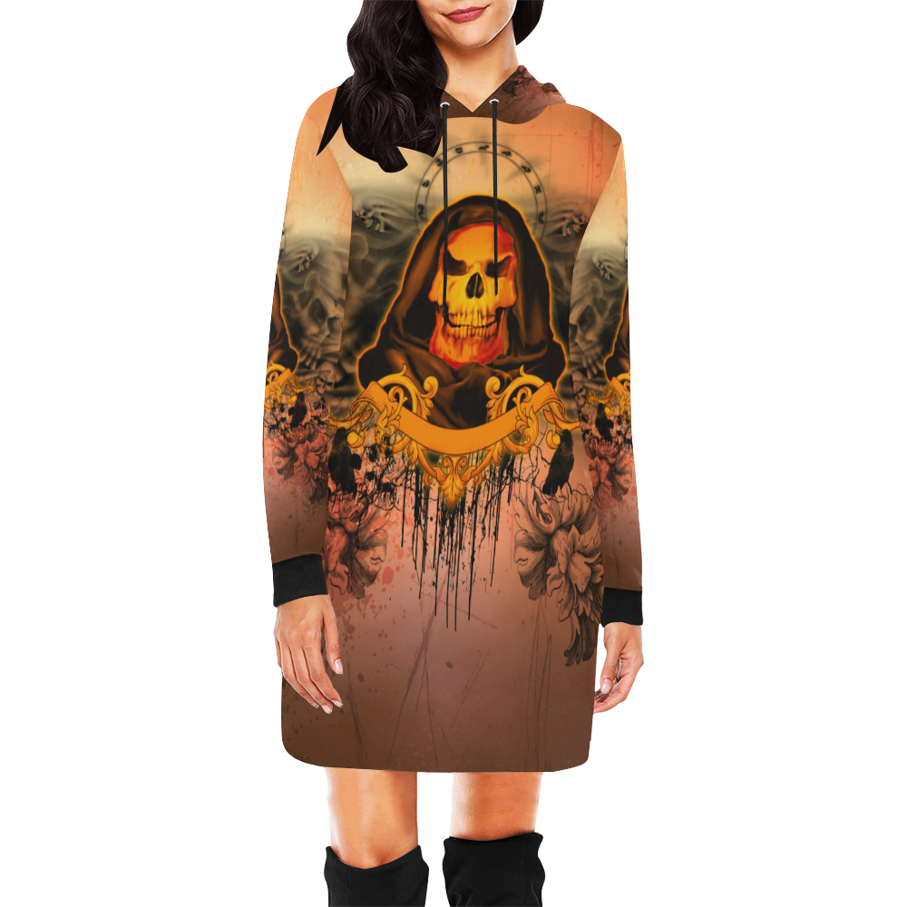 The skulls All Over Print Hoodie Mini Dress (Model H27)