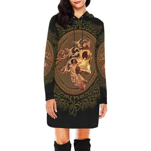 Amazing skull with floral elements All Over Print Hoodie Mini Dress (Model H27)