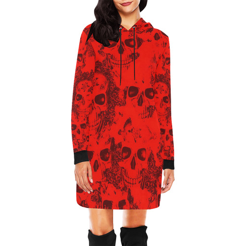 cloudy Skulls red by JamColors All Over Print Hoodie Mini Dress (Model H27)