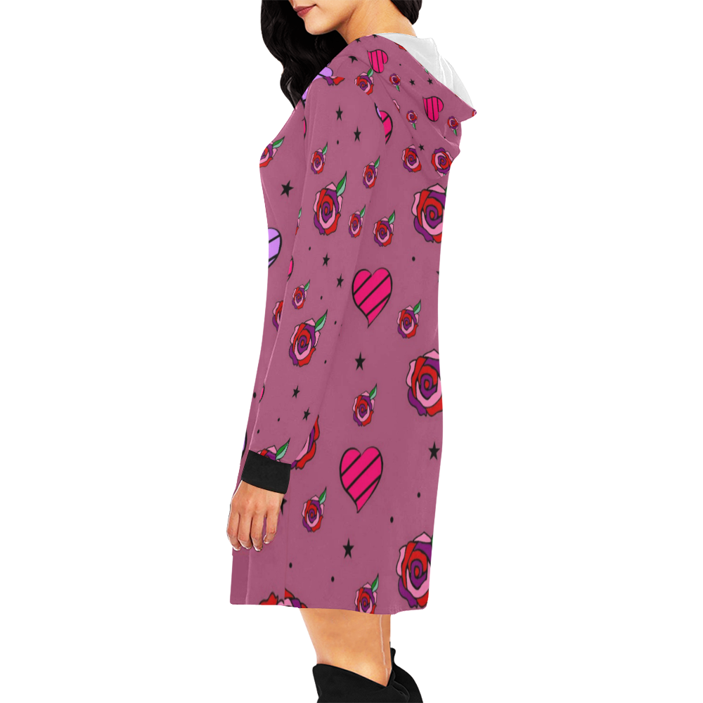 Rose Popart  by Nico Bielow All Over Print Hoodie Mini Dress (Model H27)