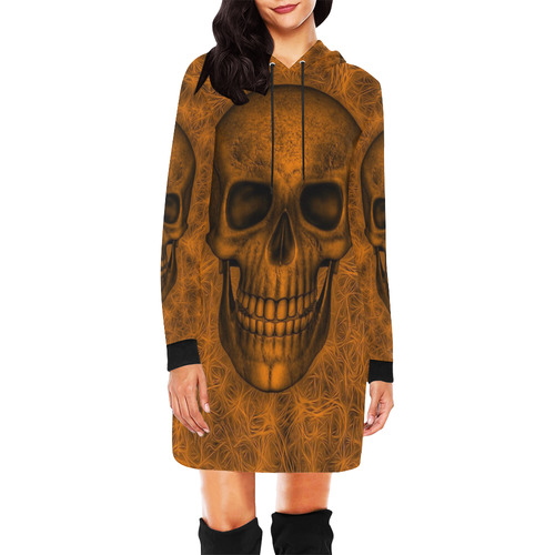 Smiling Skull on Fibers A by JamColors All Over Print Hoodie Mini Dress (Model H27)
