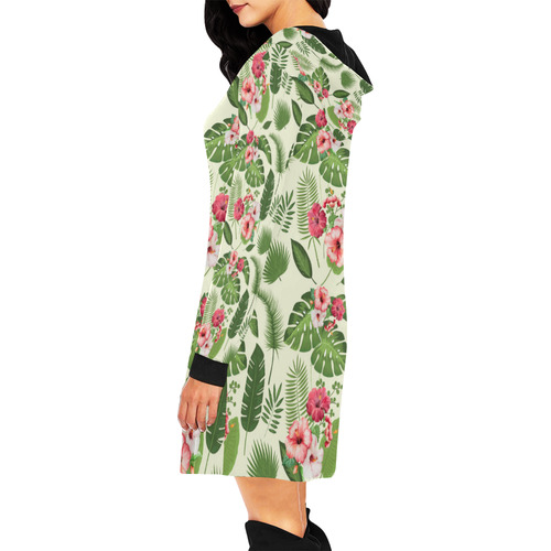 Tropical All Over Print Hoodie Mini Dress (Model H27)