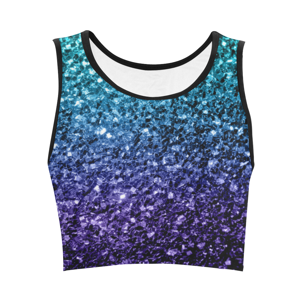 Beautiful Aqua blue Ombre glitter sparkles Women's Crop Top (Model T42)