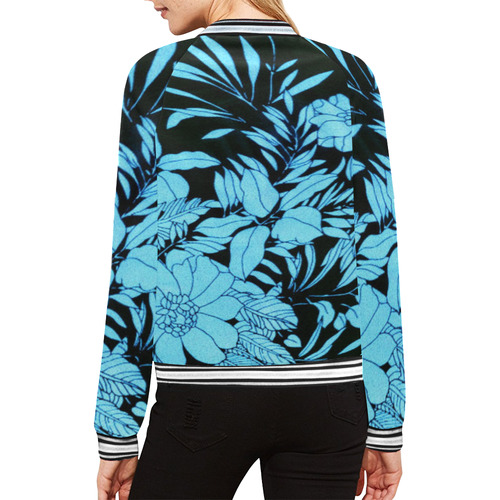 blue floral abstract watercolor All Over Print Bomber Jacket for Women (Model H21)