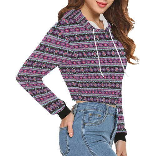 fancy tribal border pattern 17C by JamColors All Over Print Crop Hoodie for Women (Model H22)