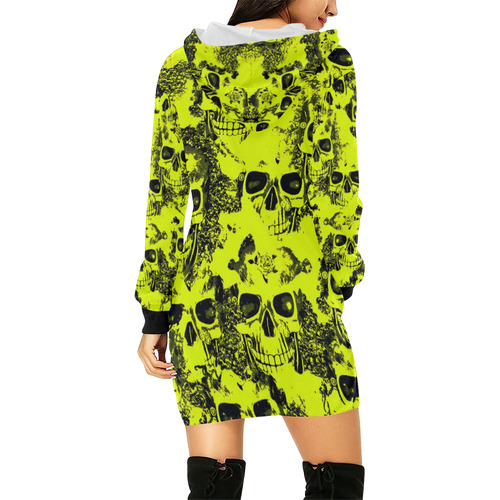 cloudy Skulls black yellow by JamColors All Over Print Hoodie Mini Dress (Model H27)