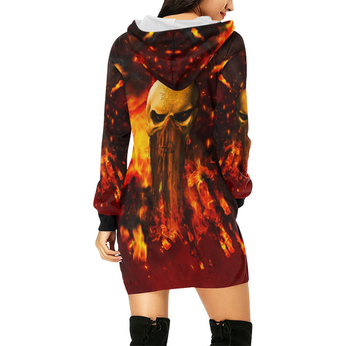 Amazing skull with fire All Over Print Hoodie Mini Dress (Model H27)