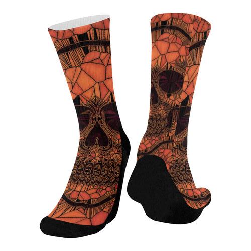 Glass Mosaic Skull,red by JamColors Mid-Calf Socks (Black Sole)