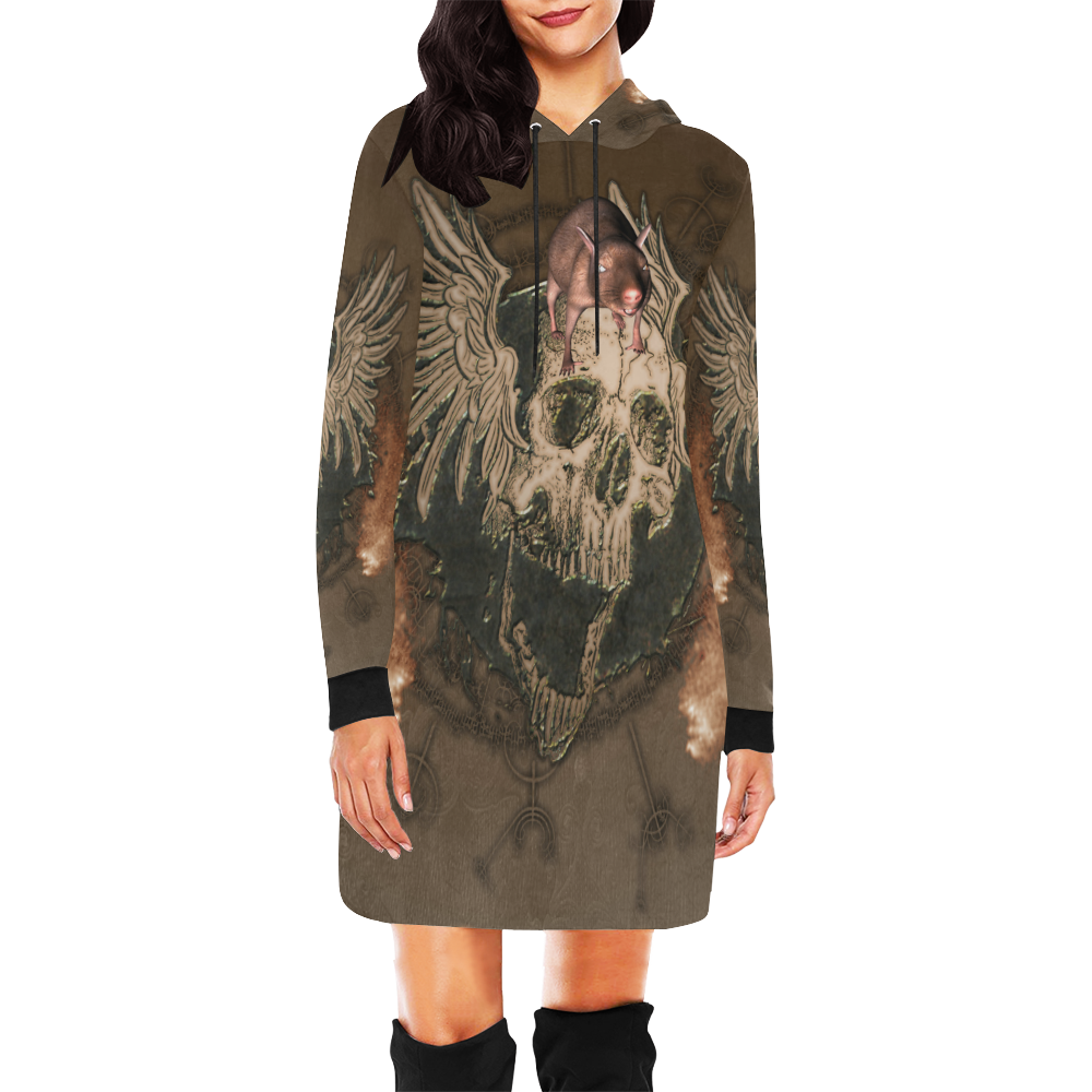 Awesome skull with rat All Over Print Hoodie Mini Dress (Model H27)