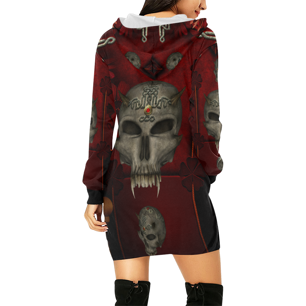 Skull with celtic knot All Over Print Hoodie Mini Dress (Model H27)