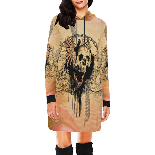 Amazing skull with wings All Over Print Hoodie Mini Dress (Model H27)