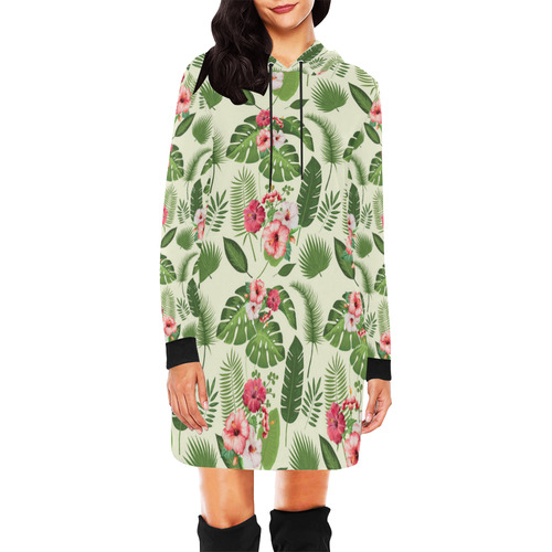 Tropical All Over Print Hoodie Mini Dress (Model H27)