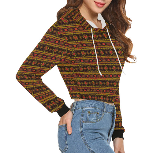 fancy tribal border pattern 17E by JamColors All Over Print Crop Hoodie for Women (Model H22)