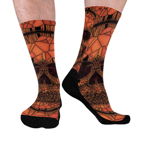 Glass Mosaic Skull,red by JamColors Mid-Calf Socks (Black Sole)