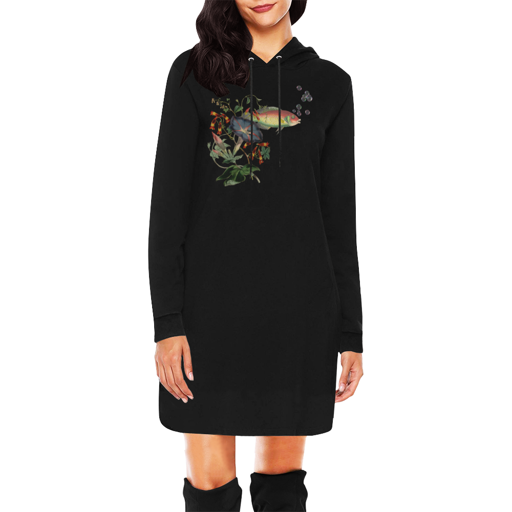 Fish With Flowers Surreal All Over Print Hoodie Mini Dress (Model H27)