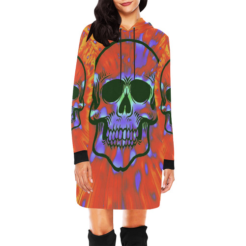 color bursting skull C All Over Print Hoodie Mini Dress (Model H27)