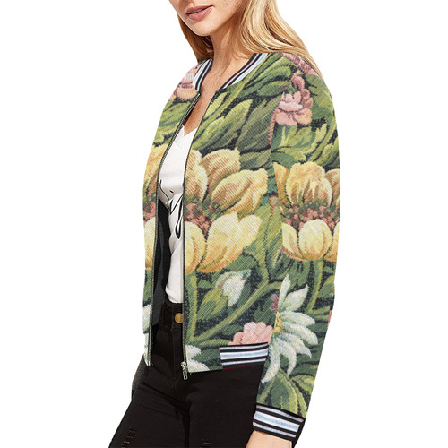 comfy vintage floral All Over Print Bomber Jacket for Women (Model H21)