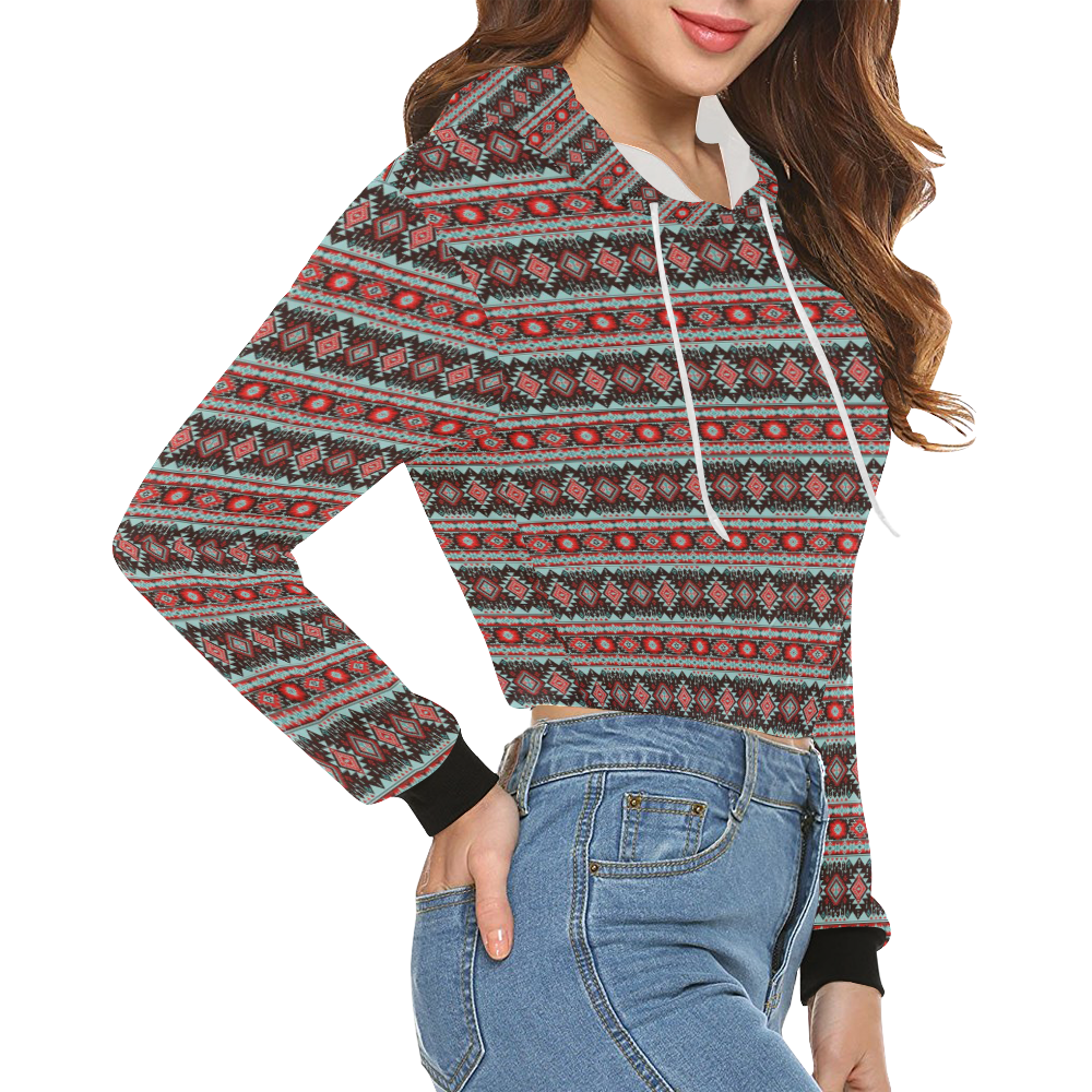 fancy tribal border pattern 17F by JamColors All Over Print Crop Hoodie for Women (Model H22)
