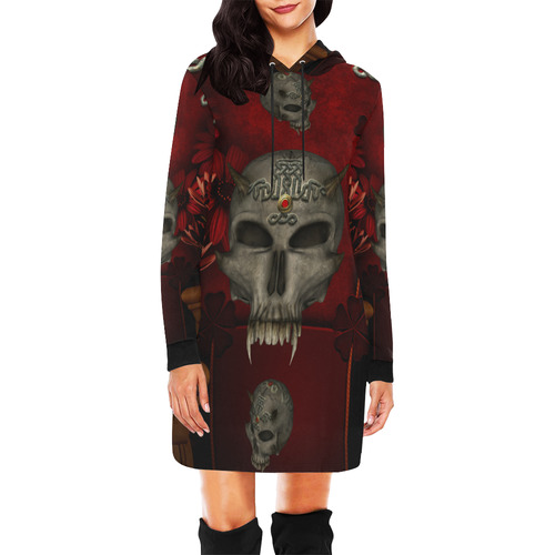 Skull with celtic knot All Over Print Hoodie Mini Dress (Model H27)