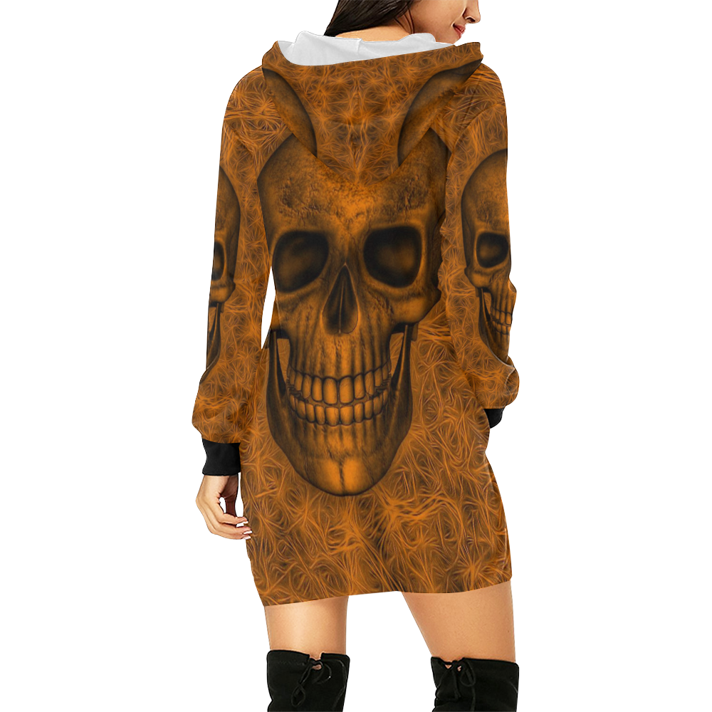 Smiling Skull on Fibers A by JamColors All Over Print Hoodie Mini Dress (Model H27)