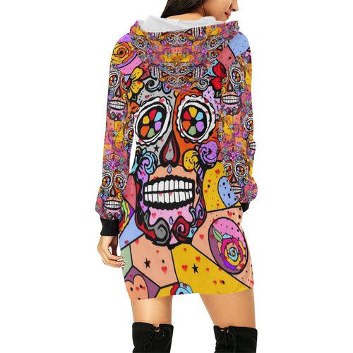 Skull Popart by Nico Bielow All Over Print Hoodie Mini Dress (Model H27)