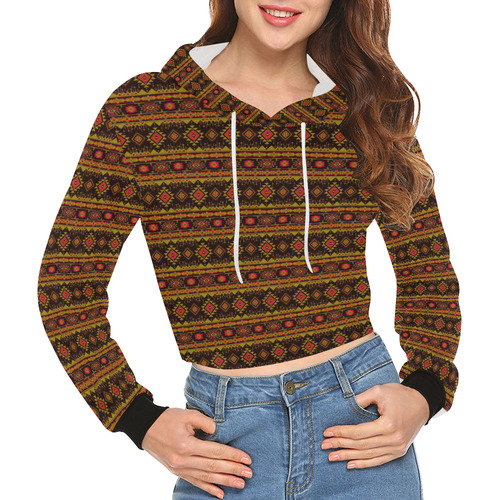 fancy tribal border pattern 17E by JamColors All Over Print Crop Hoodie for Women (Model H22)