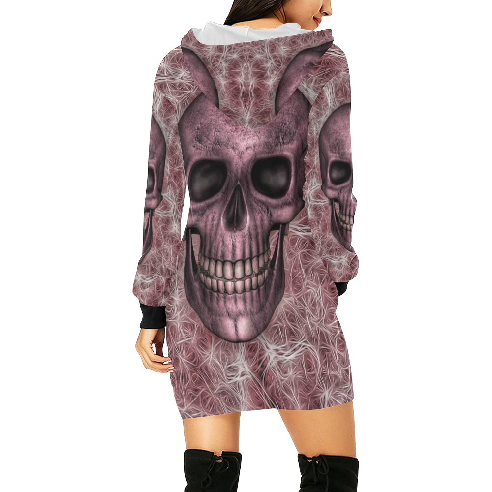 Smiling Skull on Fibers H by JamColors All Over Print Hoodie Mini Dress (Model H27)