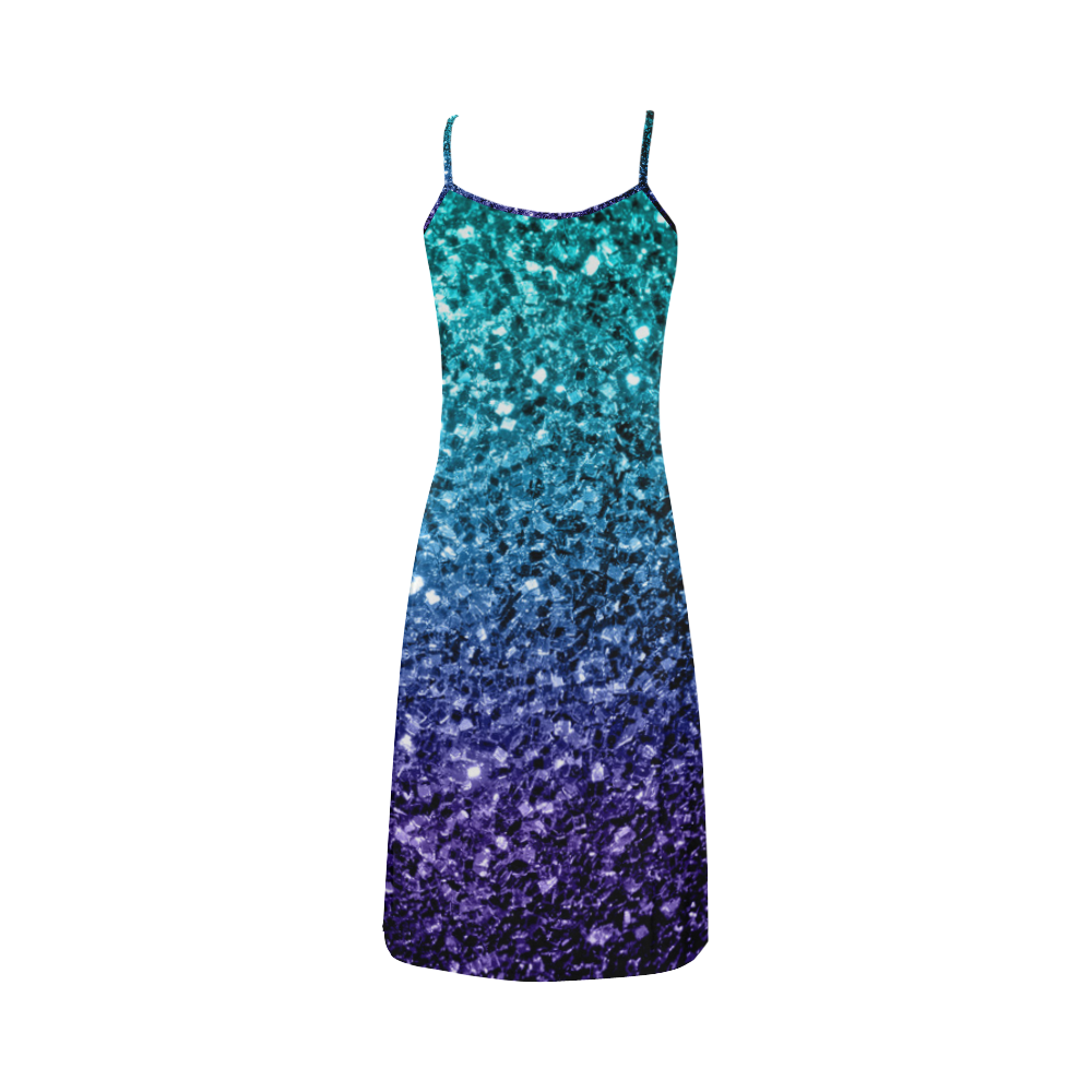 Beautiful Aqua blue Ombre glitter sparkles Alcestis Slip Dress (Model D05)