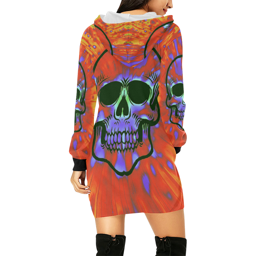 color bursting skull C All Over Print Hoodie Mini Dress (Model H27)