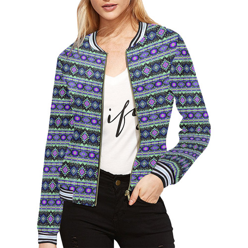 fancy tribal border pattern 17D by JamColors All Over Print Bomber Jacket for Women (Model H21)