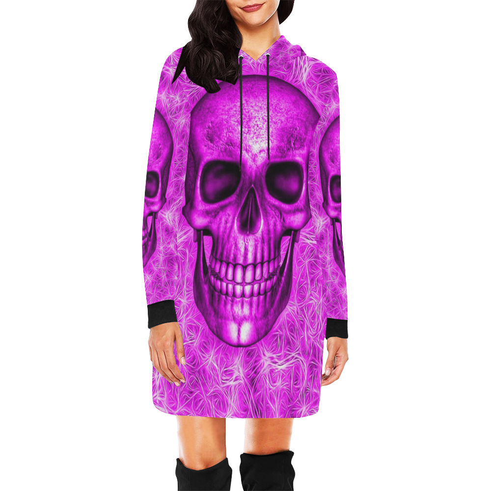 Smiling Skull on Fibers D by JamColors All Over Print Hoodie Mini Dress (Model H27)
