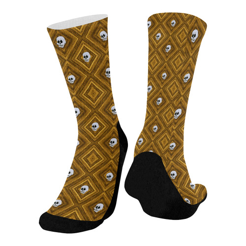 Funny little Skull pattern, golden by JamColors Mid-Calf Socks (Black Sole)