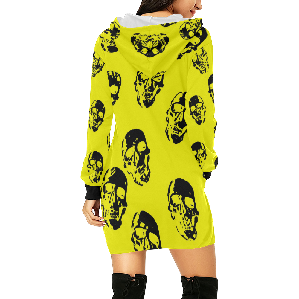 hot skulls, yellow by JamColors All Over Print Hoodie Mini Dress (Model H27)