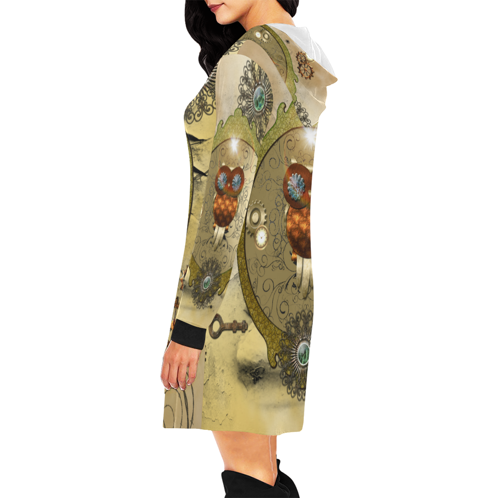 Steampunk, wonderful owl All Over Print Hoodie Mini Dress (Model H27)