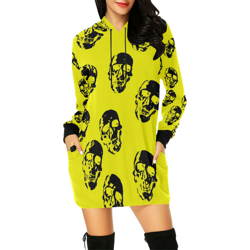 hot skulls, yellow by JamColors All Over Print Hoodie Mini Dress (Model H27)