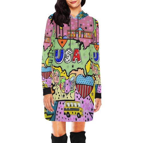 USA Popart  by Nico Bielow All Over Print Hoodie Mini Dress (Model H27)