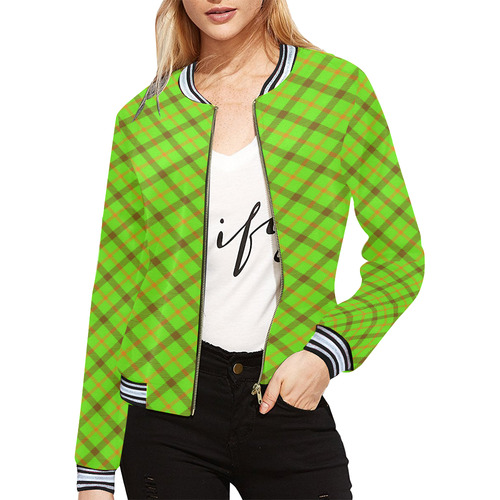 Tami Kaye Plaid All Over Print Bomber Jacket for Women (Model H21)