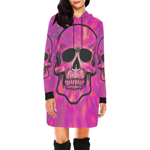 color bursting skull B All Over Print Hoodie Mini Dress (Model H27)
