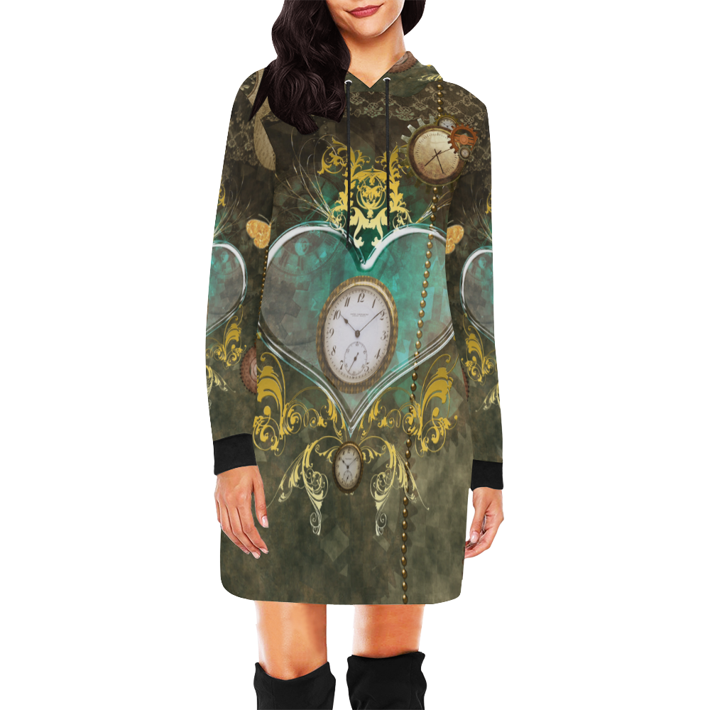 Steampunk, elegant design with heart All Over Print Hoodie Mini Dress (Model H27)