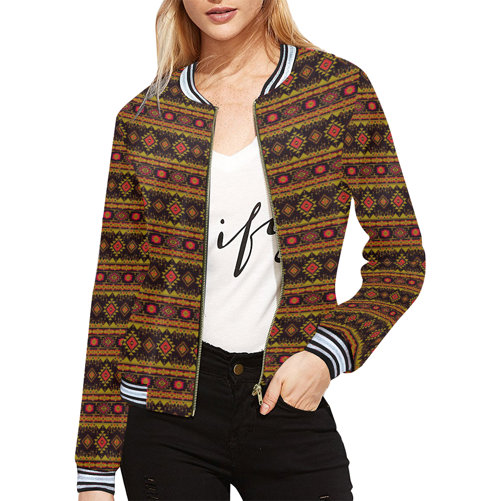 fancy tribal border pattern 17E by JamColors All Over Print Bomber Jacket for Women (Model H21)