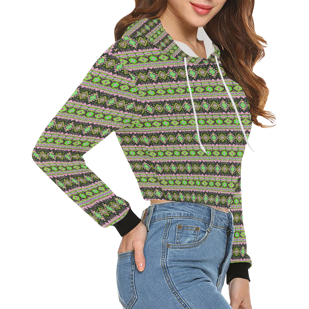 fancy tribal border pattern 17A by JamColors All Over Print Crop Hoodie for Women (Model H22)