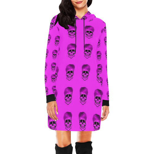 Funny Skull Pattern, pink All Over Print Hoodie Mini Dress (Model H27)