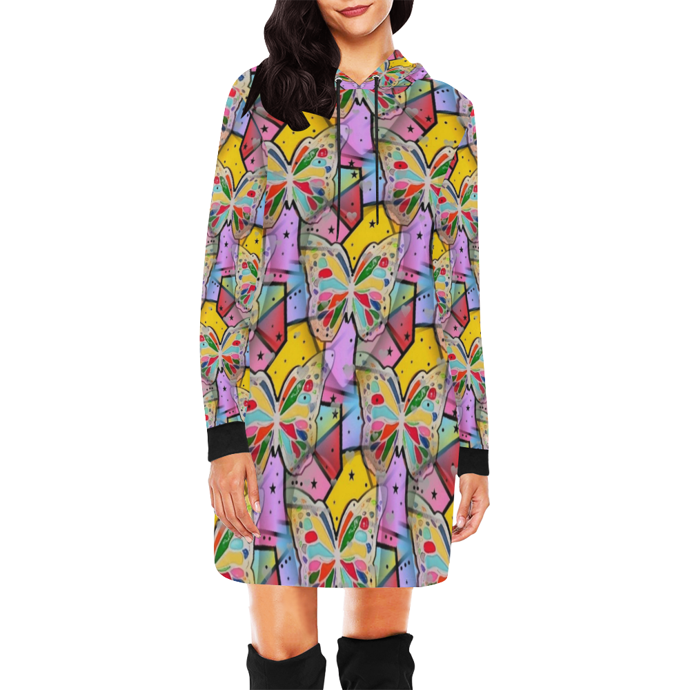 Butterfly of Dream by Nico Bielow All Over Print Hoodie Mini Dress (Model H27)