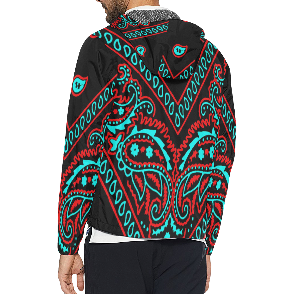 blue and red paisley bandana Unisex All Over Print Windbreaker (Model H23)