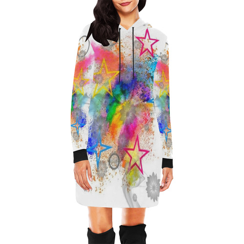 Stars Popart by Nico Bielow All Over Print Hoodie Mini Dress (Model H27)