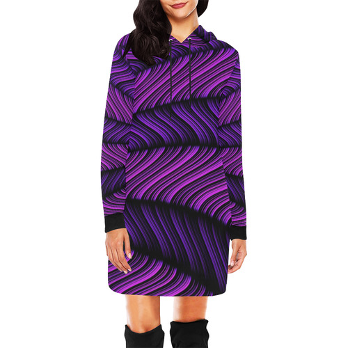 Purple Chevrons Burst All Over Print Hoodie Mini Dress (Model H27)