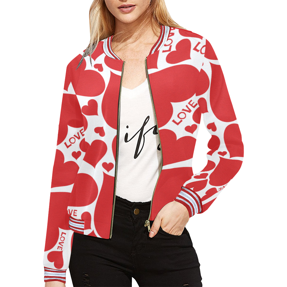 hearts vector with love text All Over Print Bomber Jacket for Women (Model H21)