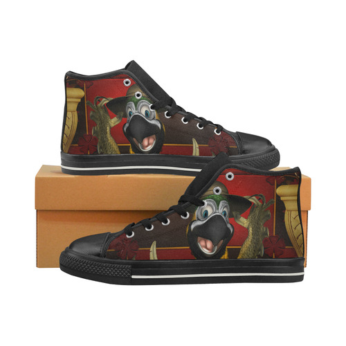 Funny parrot with summer hat Men’s Classic High Top Canvas Shoes (Model 017)