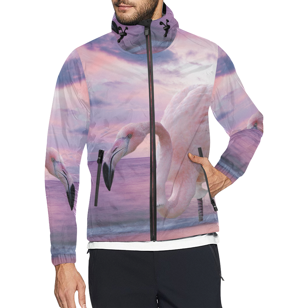 Flamingo and Pink Sky Unisex All Over Print Windbreaker (Model H23)