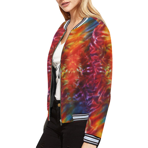 Vibrant Hippy Tye Dye All Over Print Bomber Jacket for Women (Model H21)